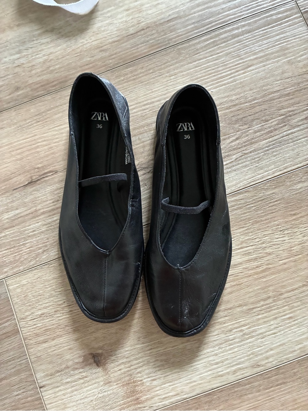 ZARA Black Women's Leather Slip-On Ballet Loafers